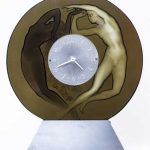 Rene Lalique molded grey glass "Le jour et la nuit" (Night and Day) MANTEL CLOCK
