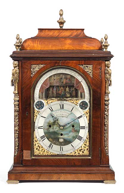 A rare mid 18th century double automata twelve-tune musical table clock on 24 hammers and 12 bells Thomas Monkhouse, London