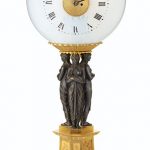 A CHARLES X ORMOLU, PATINATED BRONZE AND FROSTED GLASS CLOCK CIRCA 1835