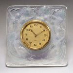 René Lalique `Naïades': a Lalique stained and frosted glass framed clock, (Marcilhac no. 264) after 1926