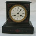French striking mantle clock, (No.2.) Belgium slate with rouge marble insert, made by Japy Freres et Cie, Paris, France, c. 1910